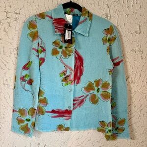 Elegant Floral Blouse - Blue and Red